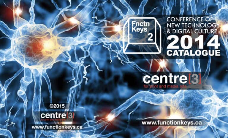 Abstract image of blue and yellow neurons with a text overlay: Function Keys 2, Conference of New Technology & Digital Culture.