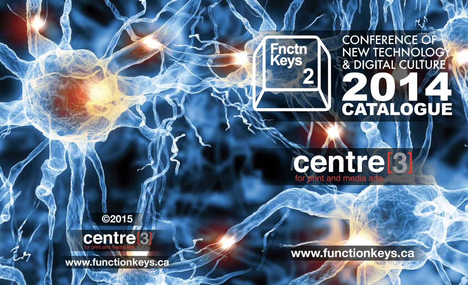 Abstract image of blue and yellow neurons with a text overlay: Function Keys 2, Conference of New Technology & Digital Culture.