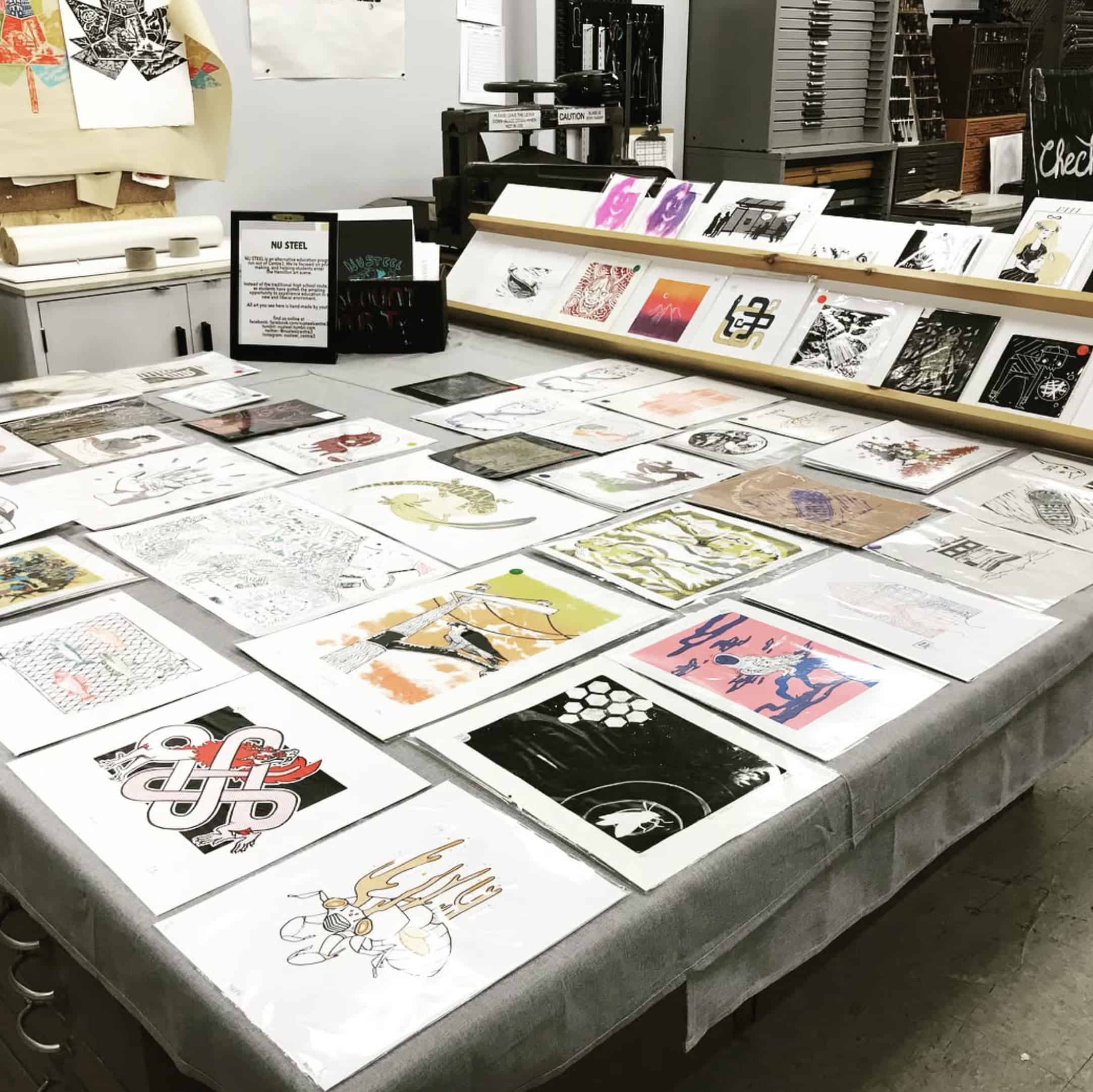 Screen-printed NuSteel prints made at Centre[4]Arts.