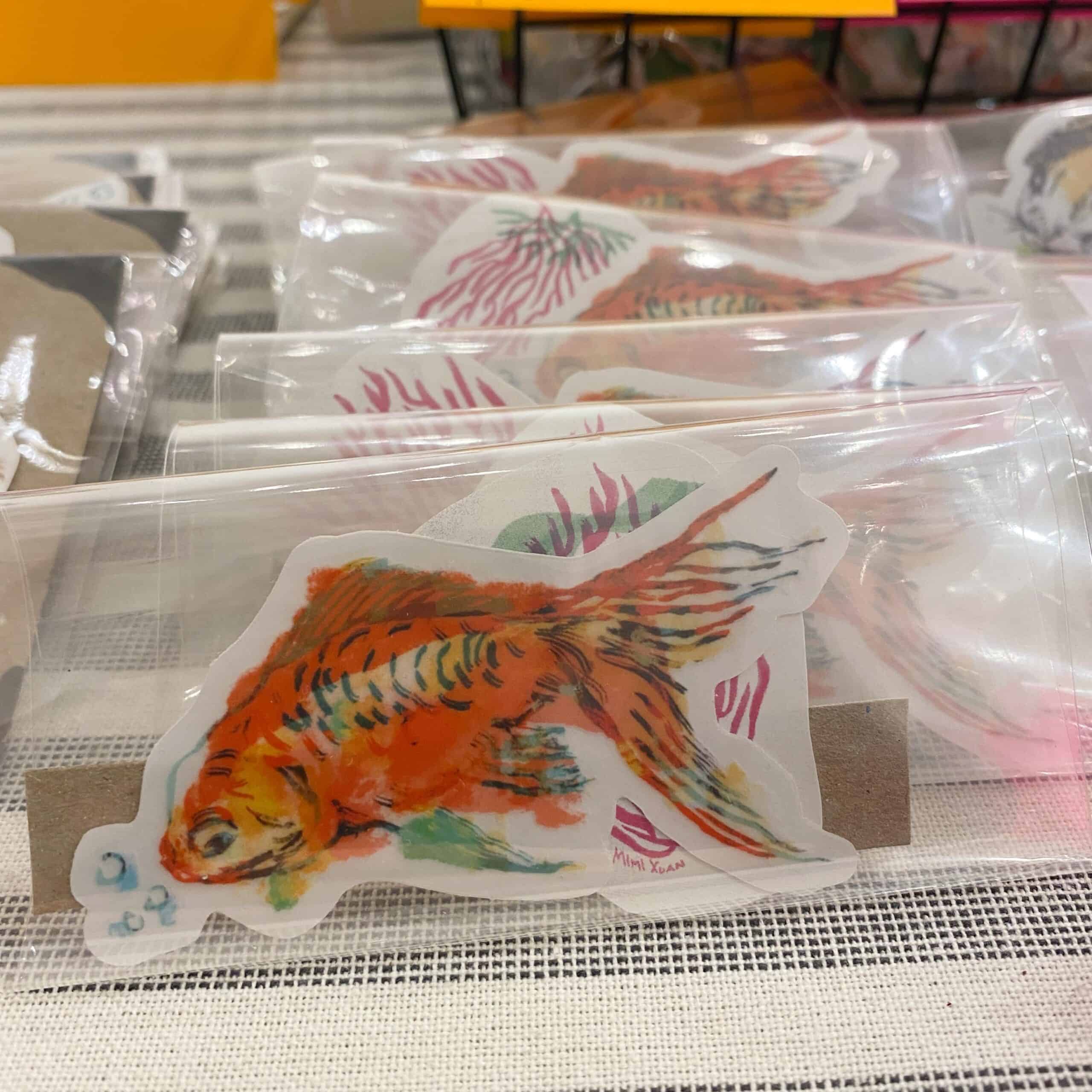 Colourful die-cut custom stickers produced in the Digital Printing Studio.