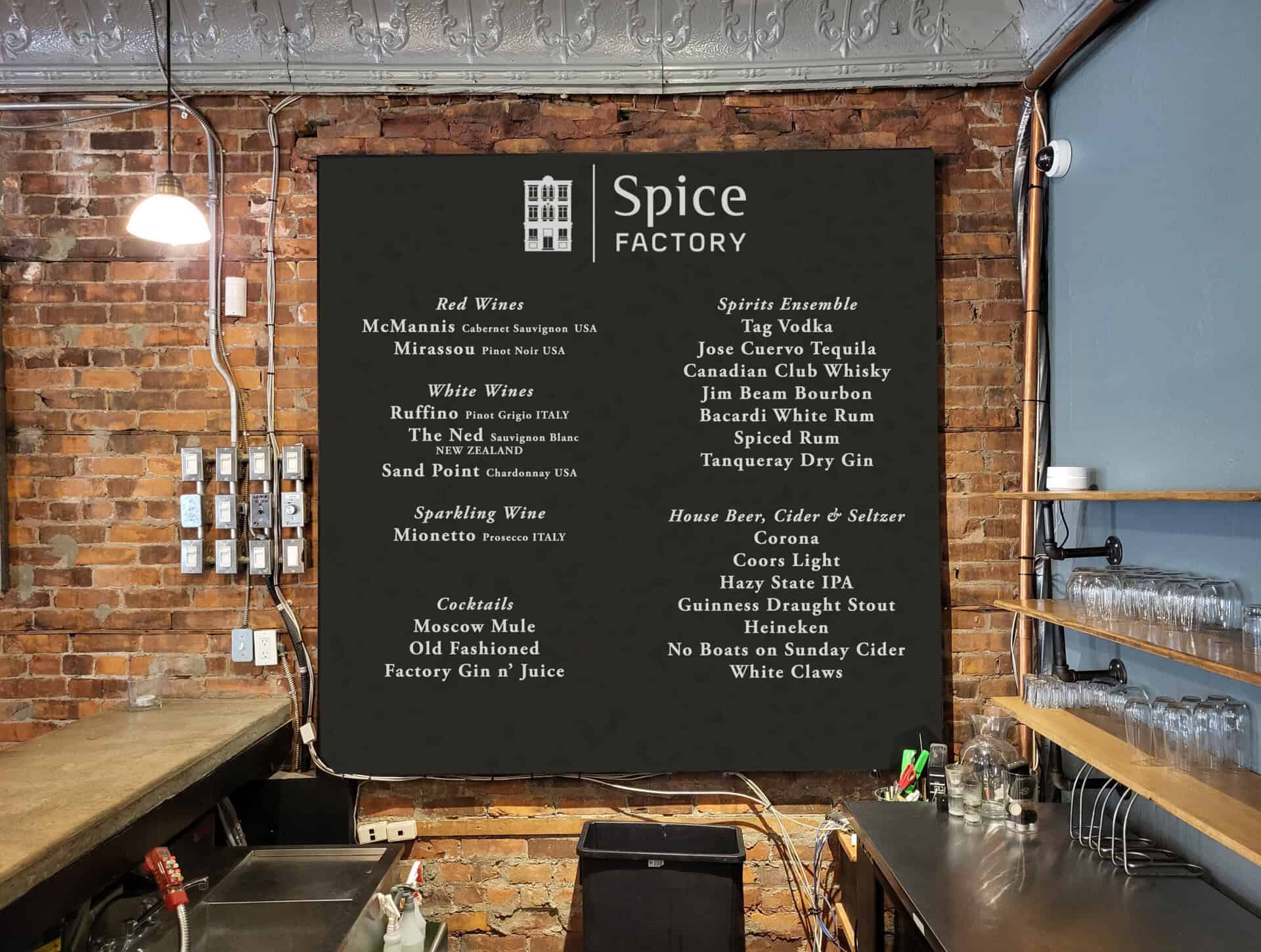 A cut-vinyl menu board produced in the Digital Printing Studio.